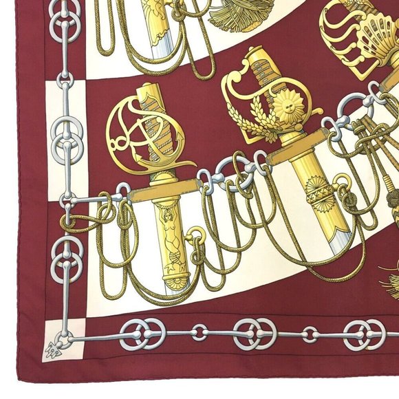 727212L Hermes Scarf Cliquetis Carre 90 Red Multicolor Silk 100% - Picture 4 of 9